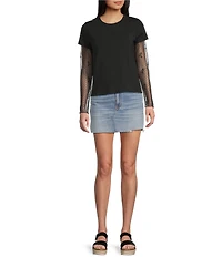 Honey & Sparkle Long Contrast Bow Lace Sleeve T-Shirt