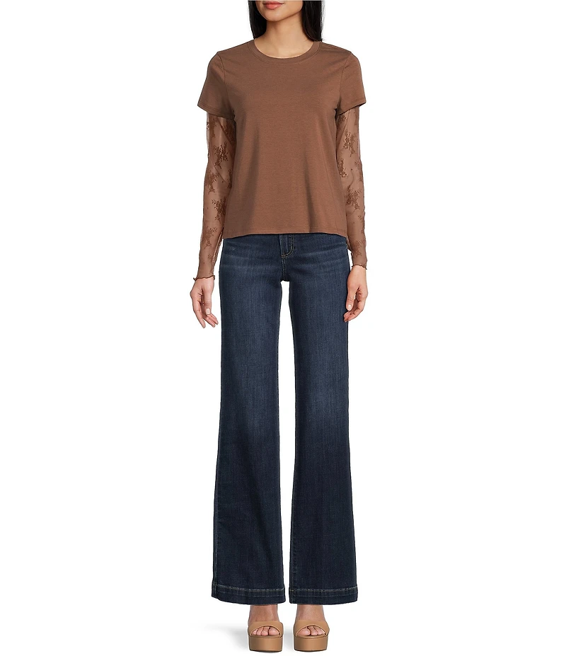 Honey & Sparkle Long Contrast Lace Sleeve T-Shirt Top