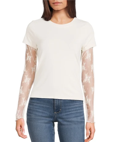 Honey & Sparkle Long Contrast Lace Sleeve T-Shirt Top