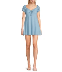 Honey & Sparkle Mesh Dot Short Flutter Sleeve Mini Babydoll Dress