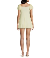 Honey & Sparkle Mesh Dot Short Ruffle Sleeve Print Mini Babydoll Dress