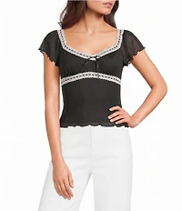 Honey & Sparkle Mesh Short Flutter Sleeve Tie Back Top