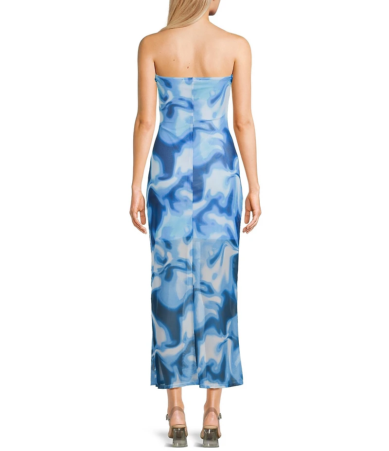 Honey & Sparkle Mesh Strapless Front Slit Maxi Dress