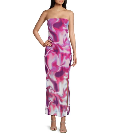 Honey & Sparkle Mesh Strapless Front Slit Maxi Dress