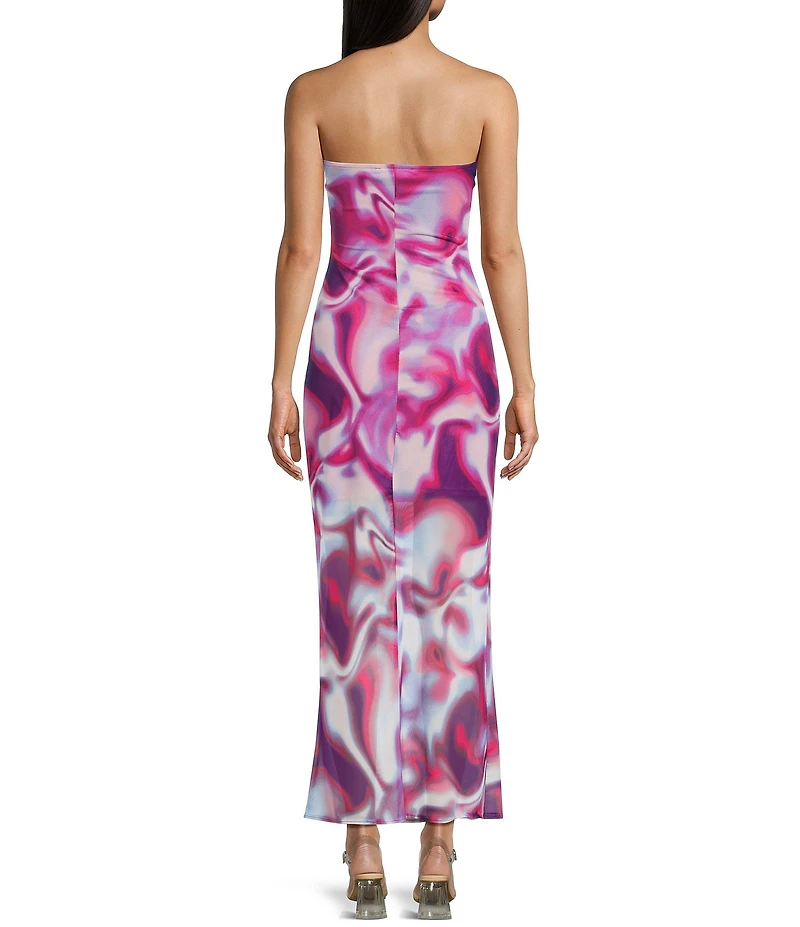 Honey & Sparkle Mesh Strapless Front Slit Maxi Dress