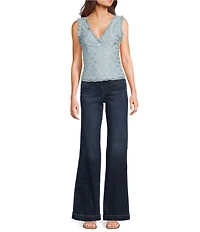 Honey & Sparkle Mesh V-Neck Ruffle Edge Lined Bow Trim Top