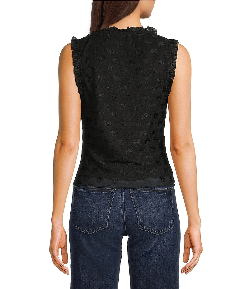 Honey & Sparkle Mesh V-Neck Ruffle Edge Lined Bow Trim Top