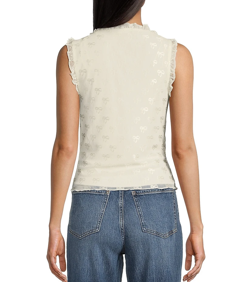 Honey & Sparkle Mesh V-Neck Ruffle Edge Lined Bow Trim Top
