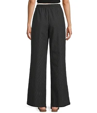 Honey & Sparkle Pinstripe Pattern Mid Rise Lace Trim Wide Leg Pants