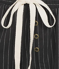 Honey & Sparkle Pinstripe Pattern Mid Rise Lace Trim Wide Leg Pants