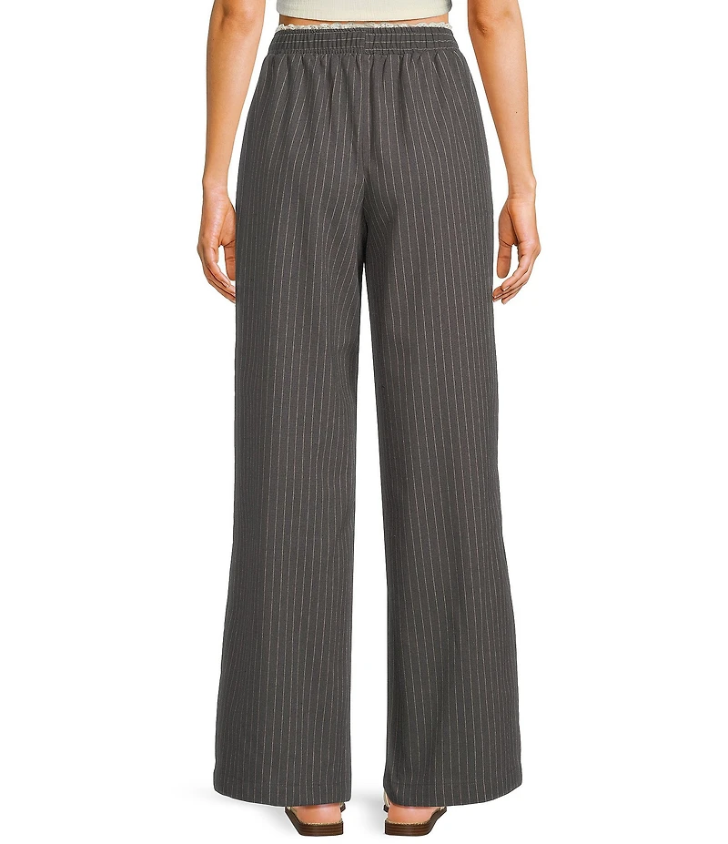 Honey & Sparkle Pinstripe Pattern Mid Rise Lace Trim Wide Leg Pants