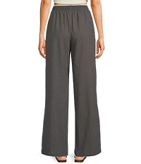 Honey & Sparkle Pinstripe Pattern Mid Rise Lace Trim Wide Leg Pants