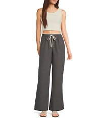 Honey & Sparkle Pinstripe Pattern Mid Rise Lace Trim Wide Leg Pants