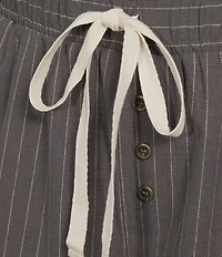Honey & Sparkle Pinstripe Pattern Mid Rise Lace Trim Wide Leg Pants