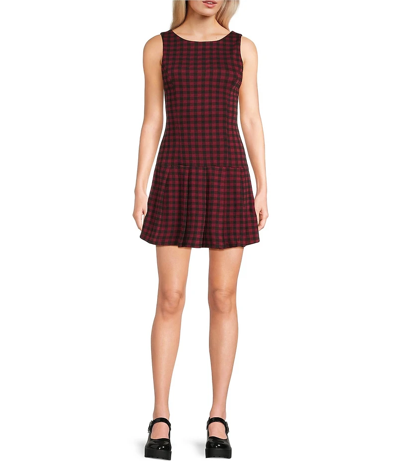 Honey & Sparkle Plaid Pattern Boat Neck Sleeveless Drop Waist Dress