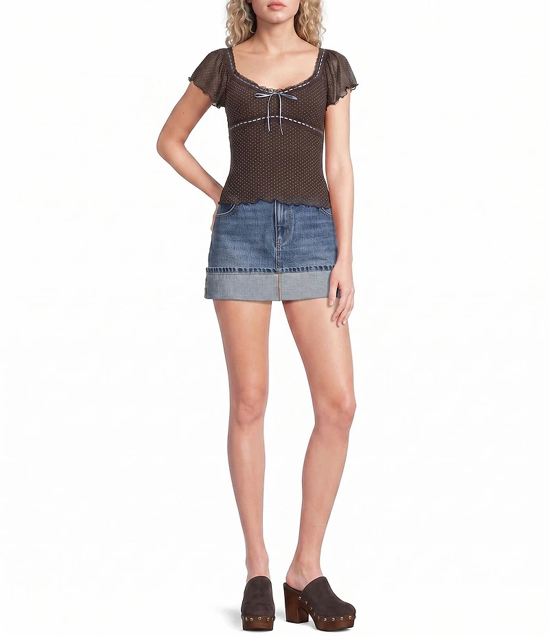 Honey & Sparkle Polka Dot Mesh Flutter Sleeve Tie Back Top