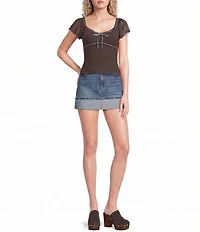 Honey & Sparkle Polka Dot Mesh Flutter Sleeve Tie Back Top