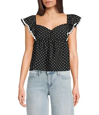 Honey & Sparkle Polka Dot Ruffle Sleeve Ric Rac Trim Top