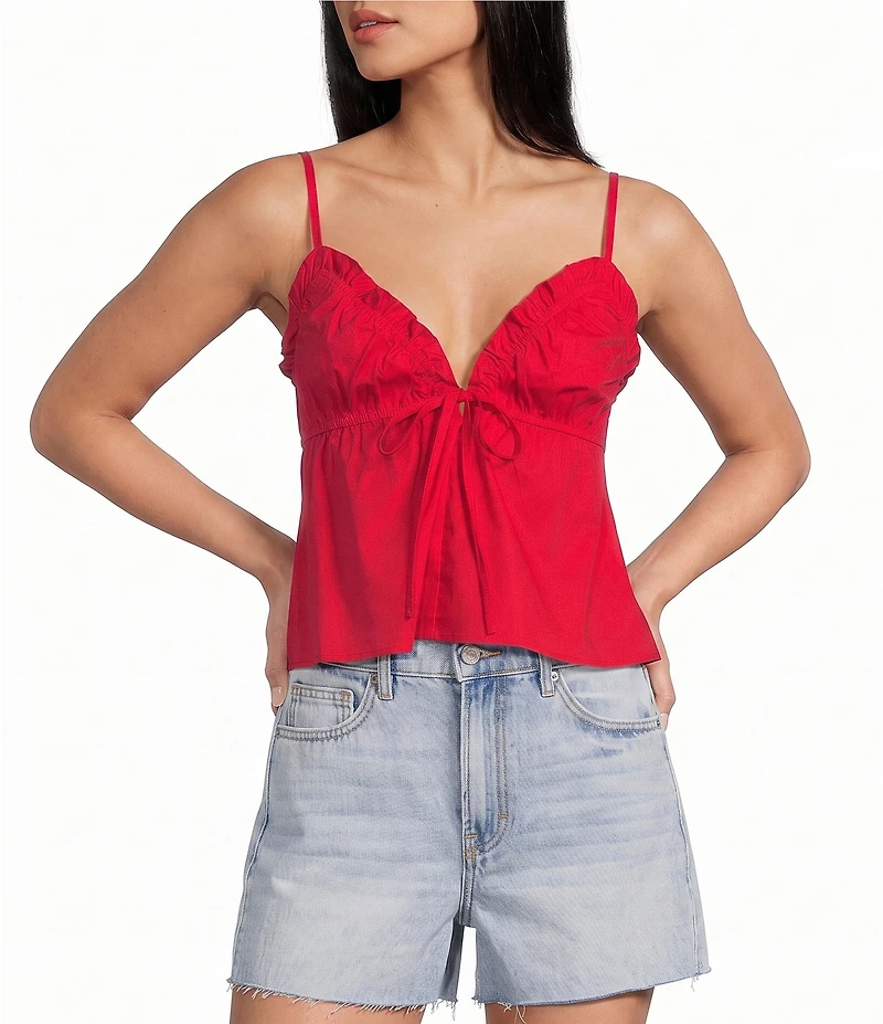 Honey & Sparkle Poplin Ruffled V-Neck Tank Top