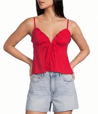 Honey & Sparkle Poplin Ruffled V-Neck Tank Top