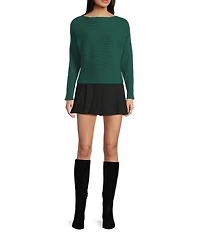 Honey & Sparkle Ribbed Boat Neck Dolman Long Sleeve Sweater