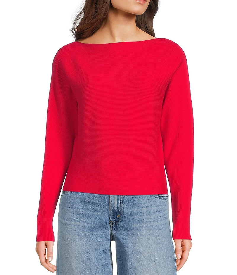 Honey & Sparkle Ribbed Boat Neck Dolman Long Sleeve Sweater
