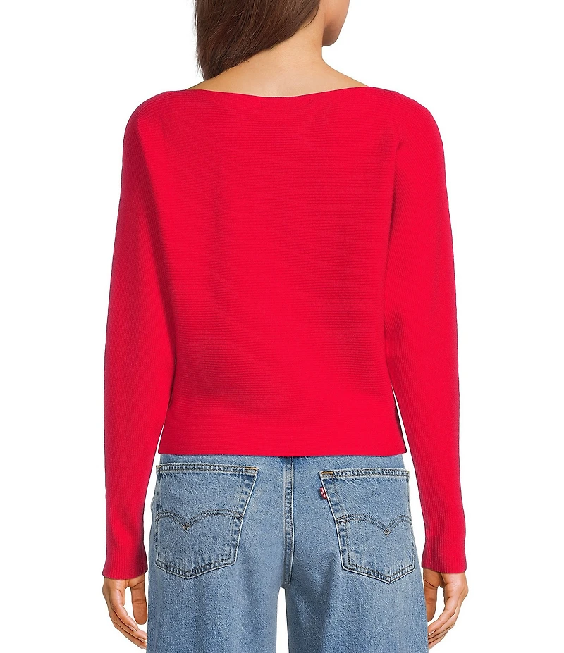 Honey & Sparkle Ribbed Boat Neck Dolman Long Sleeve Sweater