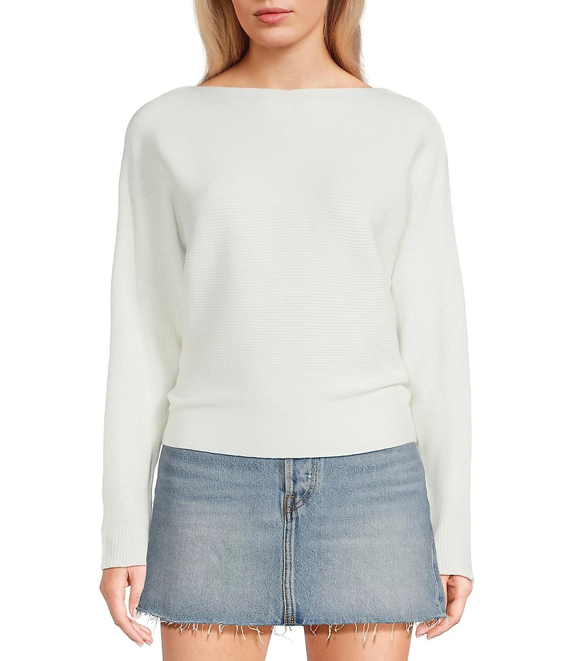 Honey & Sparkle Ribbed Boat Neck Dolman Long Sleeve Sweater