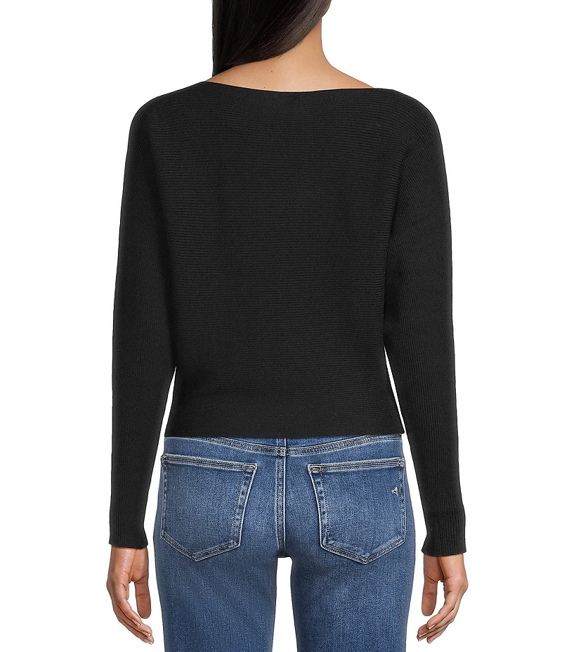 Honey & Sparkle Ribbed Boat Neck Dolman Long Sleeve Sweater