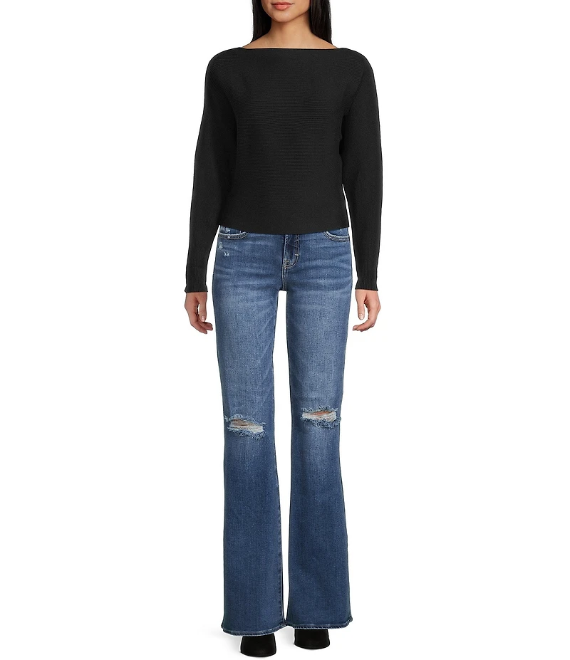 Honey & Sparkle Ribbed Boat Neck Dolman Long Sleeve Sweater