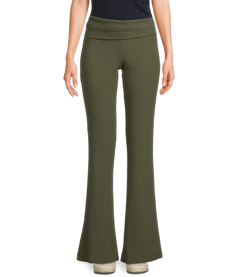 Honey & Sparkle Ribbed Mid Rise Fold Over Flare Leggings
