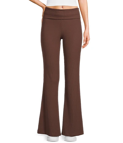 Honey & Sparkle Ribbed Mid Rise Fold Over Flare Leggings