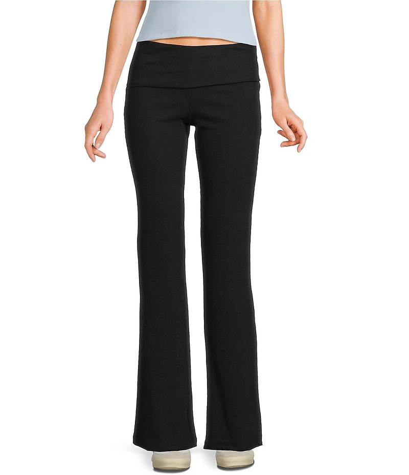 Honey & Sparkle Ribbed Mid Rise Fold Over Flare Leggings