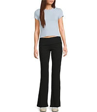 Honey & Sparkle Ribbed Mid Rise Fold Over Flare Leggings