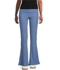Honey & Sparkle Ribbed Mid Rise Fold Over Flare Leggings