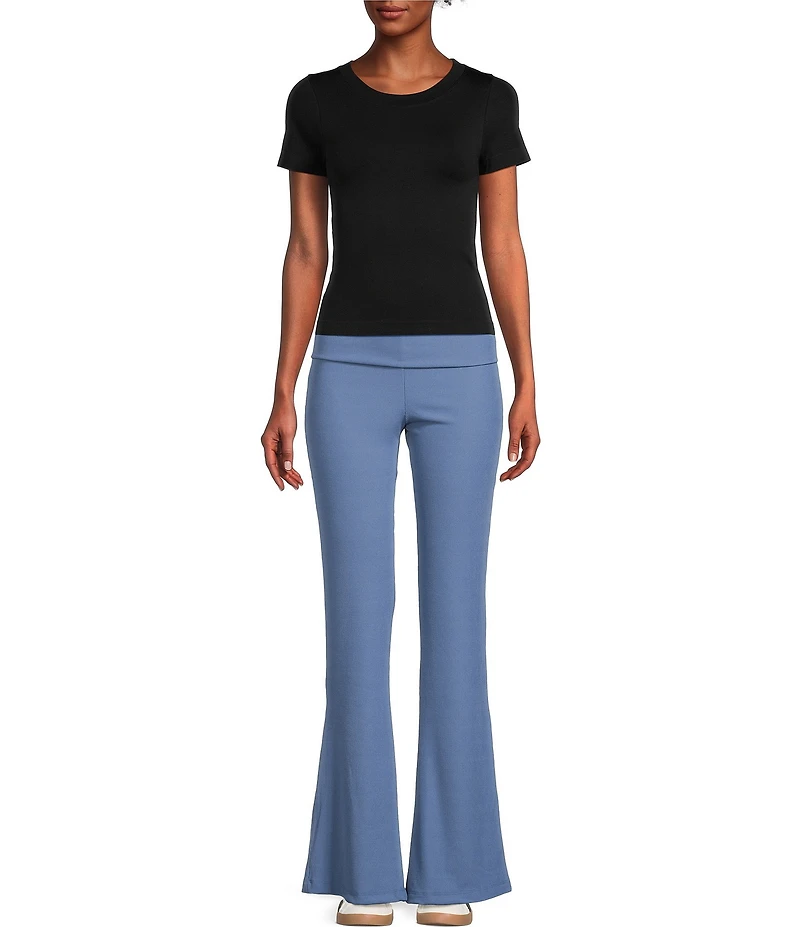 Honey & Sparkle Ribbed Mid Rise Fold Over Flare Leggings