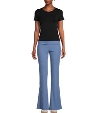 Honey & Sparkle Ribbed Mid Rise Fold Over Flare Leggings