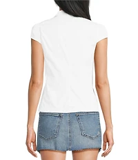 Honey & Sparkle Short Puff Sleeve Point Collar Button Front Top