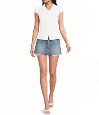 Honey & Sparkle Short Puff Sleeve Point Collar Button Front Top