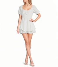 Honey & Sparkle Short Puff Sleeve Toe Front Tiered Romper