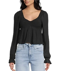 Honey & Sparkle Smocked V-Neck Long Puff Sleeve Top