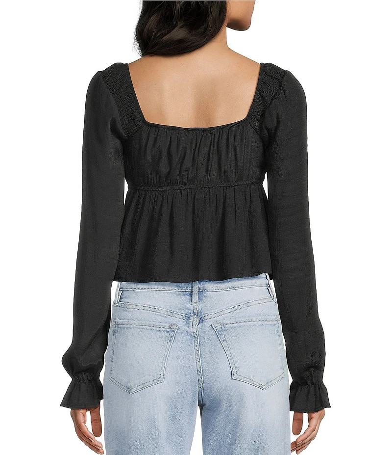 Honey & Sparkle Smocked V-Neck Long Puff Sleeve Top