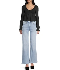 Honey & Sparkle Smocked V-Neck Long Puff Sleeve Top