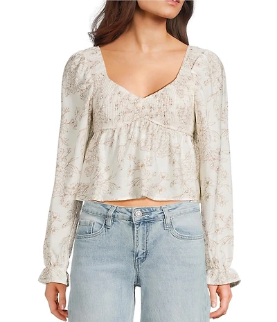 Honey & Sparkle Smocked V-Neck Long Puff Sleeve Top