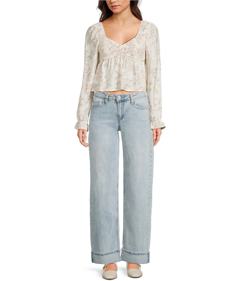 Honey & Sparkle Smocked V-Neck Long Puff Sleeve Top