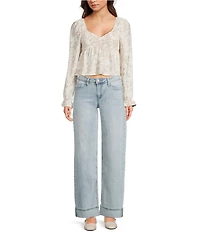 Honey & Sparkle Smocked V-Neck Long Puff Sleeve Top