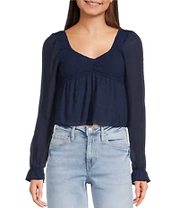 Honey & Sparkle Smocked V-Neck Long Puff Sleeve Top
