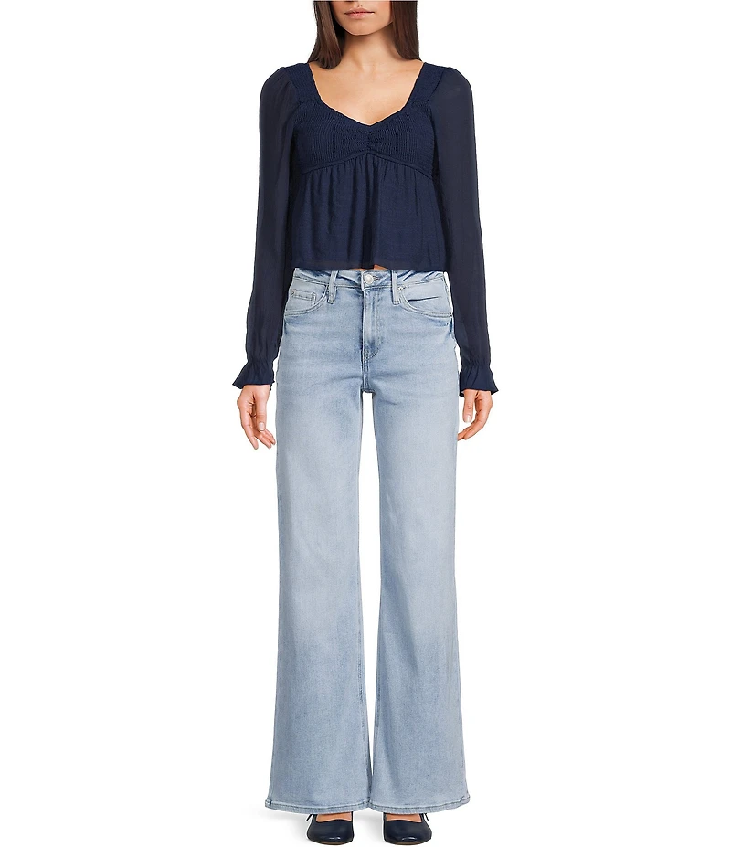 Honey & Sparkle Smocked V-Neck Long Puff Sleeve Top