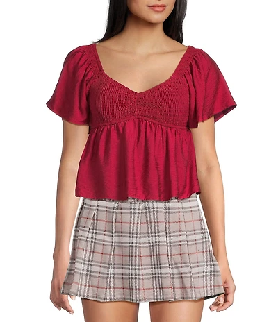Honey & Sparkle Smocked V-Neck Ruffle Short Sleeve Top
