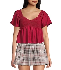 Honey & Sparkle Smocked V-Neck Ruffle Short Sleeve Top